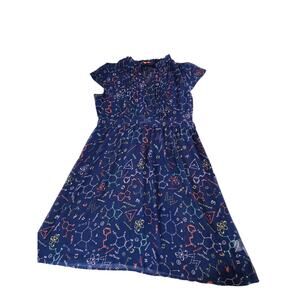 Modcloth women XL sheer dress science chemistry pleated front ruffle collar blue